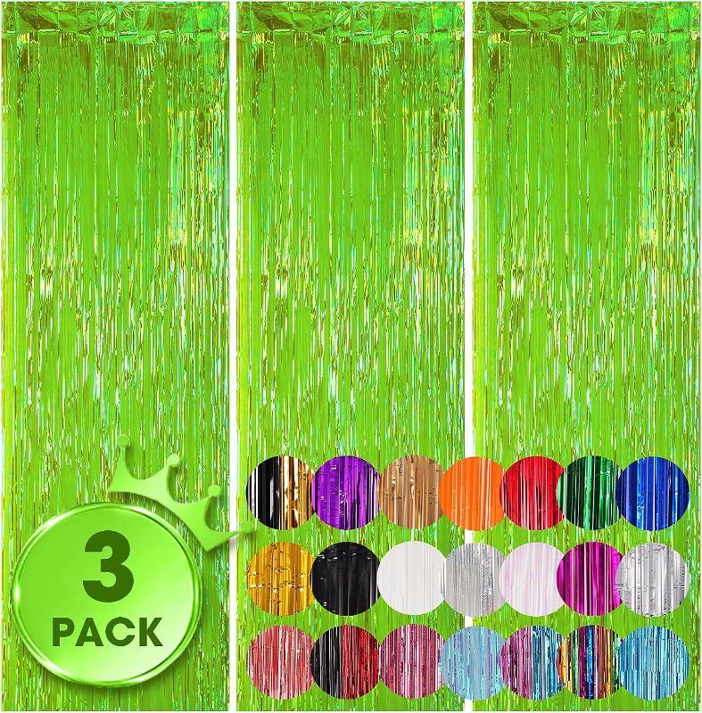 Photo 1 of 
Voircoloria 3 Pack 3.3x8.2 Feet Neon Green Foil Fringe Backdrop Curtains, Tinsel Streamers Birthday Party Decorations, Fringe Backdrop for Graduation, Baby.