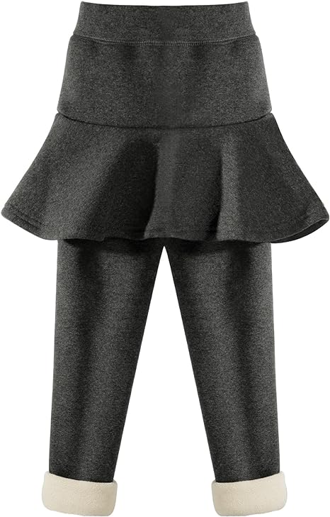 Photo 1 of BIG ELEPHANT Girls Winter Legging with Skirts, Fleece Lined Thick Warm Pantskirt for Toddlers, Kids Cotton Tights 