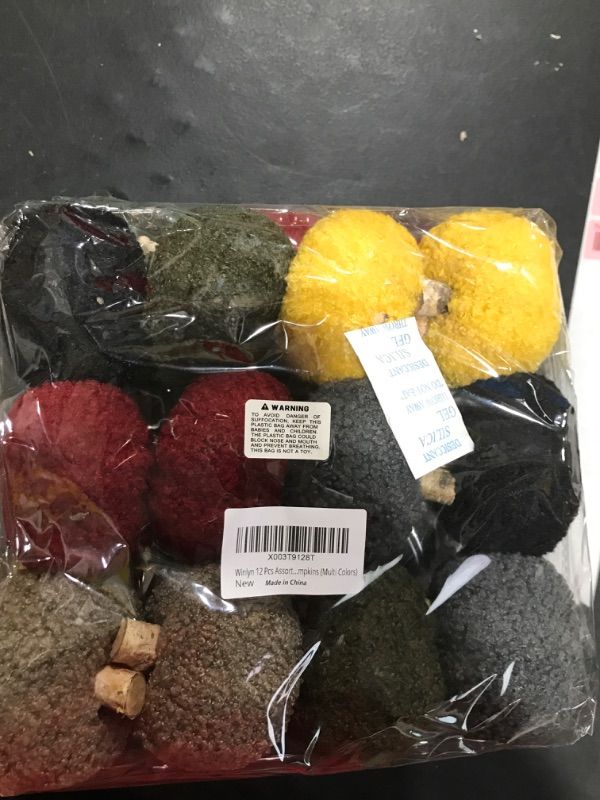 Photo 2 of  Winlyn 12 Pcs Assorted Small Faux Sherpa Pumpkins Decorative Burgundy Yellow Olive Gray Taupe Black Fabric Pumpkins Foam Pumpkins for Farmhouse Fall Thanksgiving Halloween Table Centerpiece Decor
 