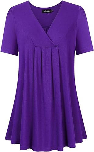 Photo 1 of AMZ PLUS Women Plus Size V-Neck Tops Pleated Short Sleeves Tunic Tee Shirt Casual Flowy Loose Blouse 