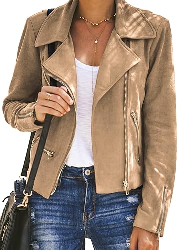 Photo 1 of Blibea Women's Zipped Notch Collar Moto Biker Jacket Casual Short Coat Outwear 