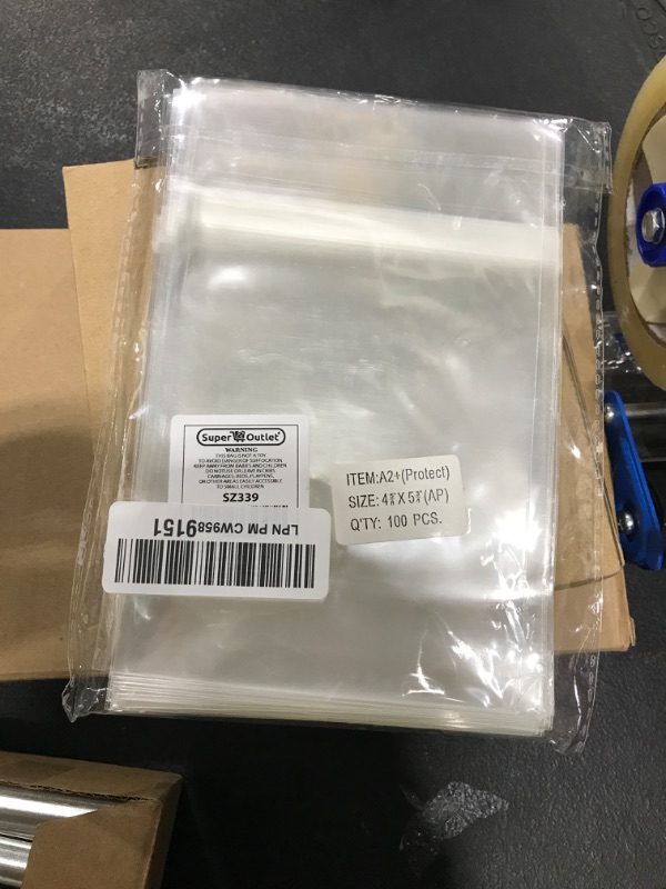 Photo 1 of 100 Pcs 4 5/8 X 5 3/4 Clear (A2) (P) Card Resealable Cello / Cellophane Bags - Tape Strip on Body