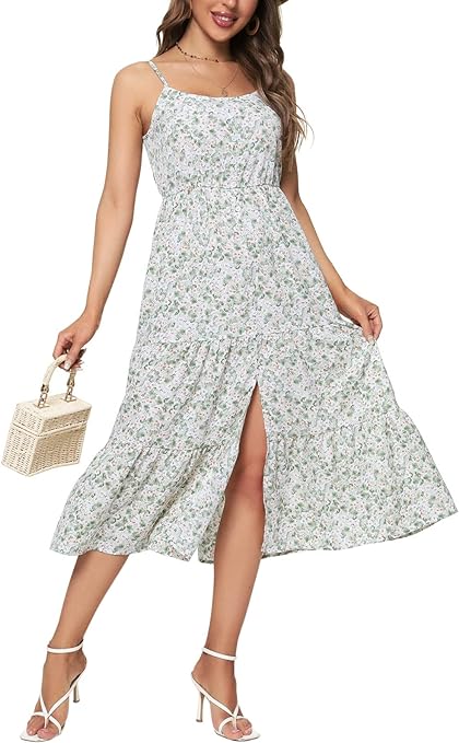 Photo 1 of AWULIFFAN Womens Casual Dress Summer Sleeveless Long Spaghetti Strap Tiered Dresses Loose Flowy Swing Sundresses Beach- large
