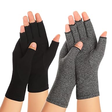 Photo 1 of Zexhoor 2 Pairs Arthritis Compression Gloves for Women Men, Carpal Tunnel Pain Relief, Fingerless for Typing and Daily Work- black and gray- size small
