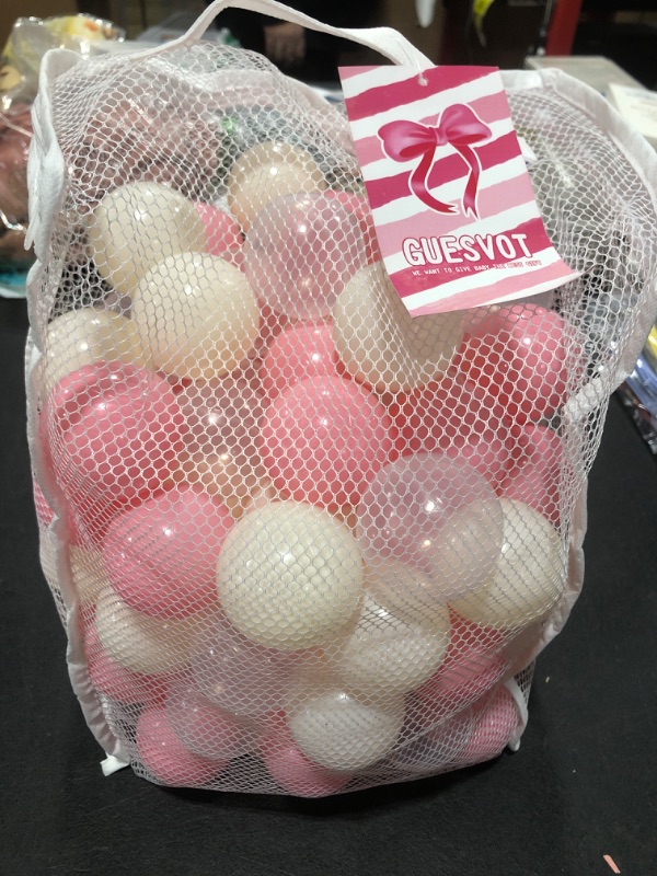 Photo 1 of Ball pit balls- pink, white, and clear