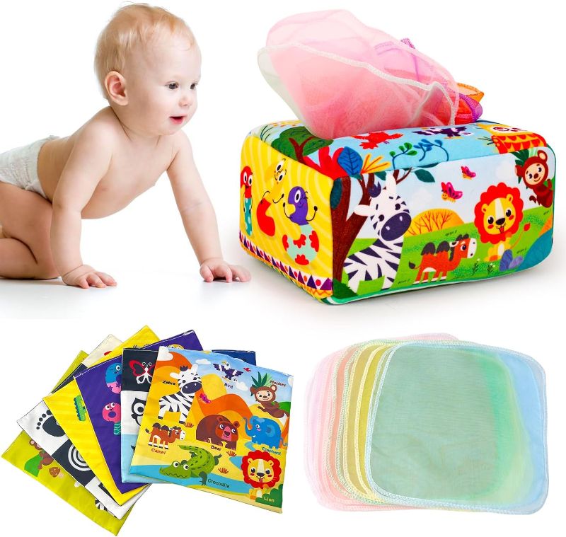 Photo 1 of AIRUIFU Baby Toys 6 to 12 Months - Tissue Box Toy Montessori for Babies 6-12 Months, Soft Stuffed High Contrast Crinkle Infant Sensory Toys, Boys&Girls Kids Early Learning Gifts (Forest Animals)
