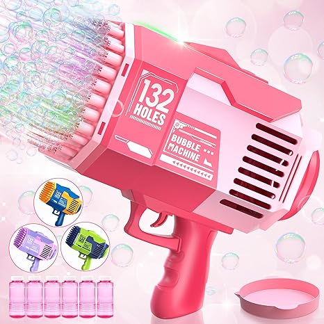 Photo 1 of Bubble Machine Gun, Upgraded 132 Holes Bubble Gun with Lights/Bubble Solution, Bubble Maker for Kids Boys Girls Adults Outdoor Indoor Birthday Wedding Party Gifts,Pink
