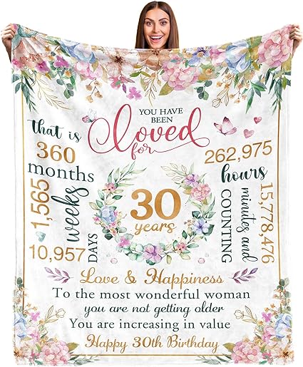 Photo 1 of 30th Birthday Gifts for Her, 30th Birthday Decorations for Women, Happy 30th Birthday Decorations for Wife, 30th Birthday Gift Ideas for Sister,Girlfriend,Daughter,Friend,Soft Throw Blanket 50" X 60"
