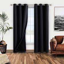 Photo 1 of 100% Blackout Curtain 72 Inches Long Thermal Insulated Blackout Curtains Faux Linen Heat and Full Light Blocking Drapes Anti-Rust Grommet for Bedroom Living Room, Black, 2 Panels, 52 inches Wide