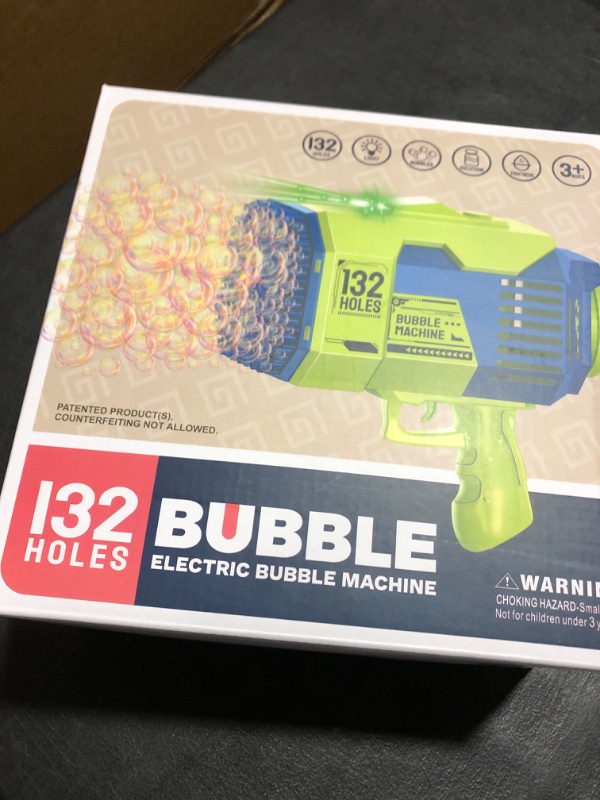 Photo 2 of 132 Holes Bubble Machine Gun - 2023 Upgraded Light Up Bubble Bazooka with Bubble Solution Electric Cannon Gun Blaster Bubbles Maker, Summer Outdoor Toys Gift for Birthday Wedding Party (Green) 132 Holes Green