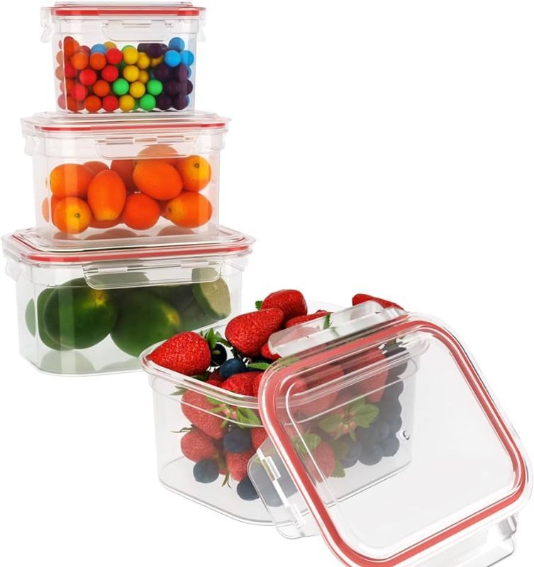 Photo 1 of 4 Food Storage Containers With Lids Airtight, Plastic Storage Containers Meal Prep Containers For Kitchen Pantry, Microwave Dishwasher Safe STOCK IMAGE (Description) FOR COMPARISON PURPOSES ONLY STYLES MAY VARY (PLEASE REVIEW PICTURES)
