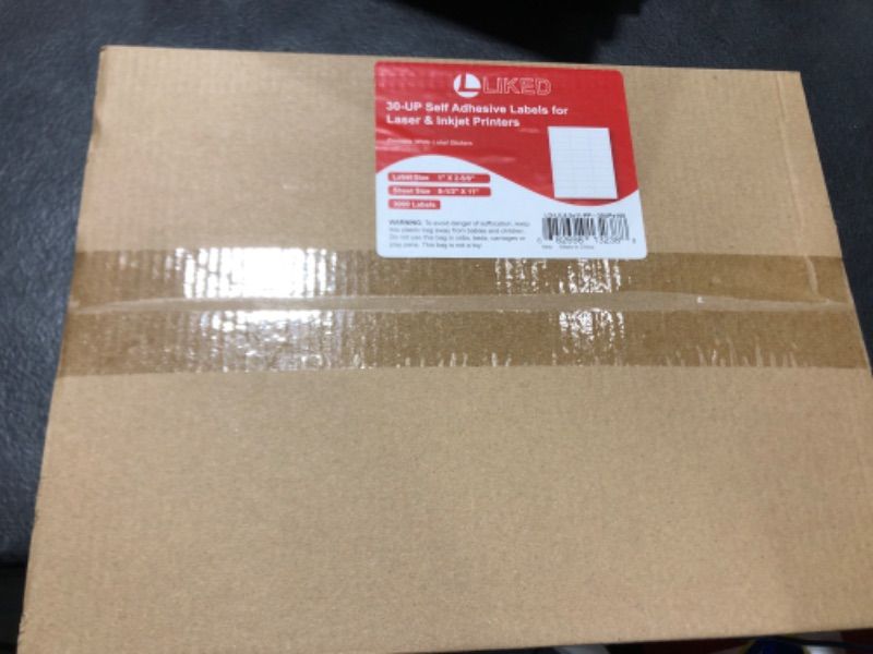Photo 1 of L LIKED 1" X 2-5/8" Self Adhesive Shipping Labels for Laser & Inkjet Printers, Barcode Mailing SKU Labels 30-up (3000 Labels - 100 Sheets) 1" X 2-5/8"(30-up) 100 Sheet