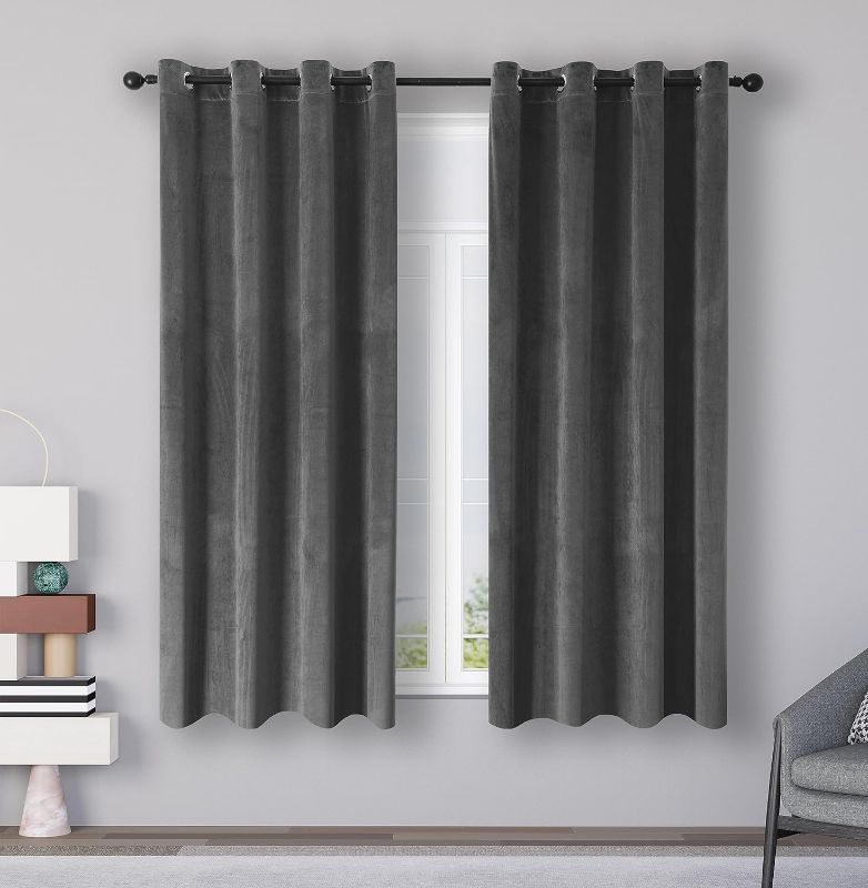 Photo 1 of ZHAOFENG Grey Gray Velvet Curtains 72 inches with Grommet, Soft Luxury Thick Sunlight Dimming Heat Insulated Privacy Protect Velour Drapes for Bedroom, 2 Panels, W52 x L72 Inches