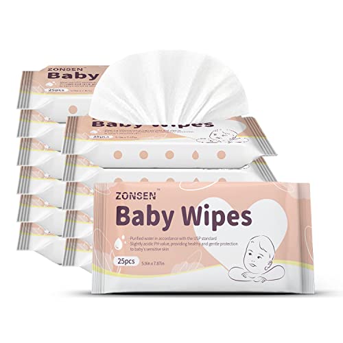 Photo 1 of Baby Wipes, ZONSEN Ultra Soft Water Based Wet WipesWipe Mouth/Clean Teeth/Belly Button/Ears small parts Wipe Baby Pacifiers/Feeding, 12 Packs Total 300 Wipes
