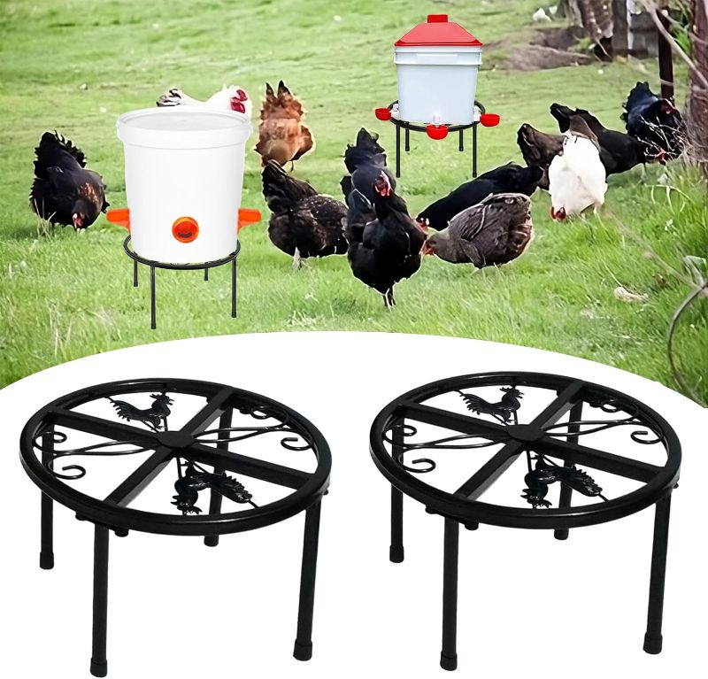 Photo 1 of 2Pcs Metal Stand for Chicken Feeder Waterer,Chicken Water Feeder Stand Holder with 4 Legs,Rustproof Iron Round Supports Rack for Buckets Barrels,Poultry Chicken Coop Accessories Outdoor Indoor
