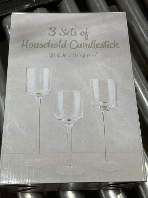 Photo 3 of 3 piece  Tall Glass Candle Holder Clear Tea Light Candle Holders