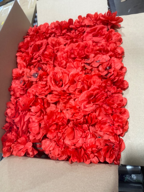 Photo 2 of  Artificial Flower Wall Panel 6 Pcs Red Silk 25" X 17"