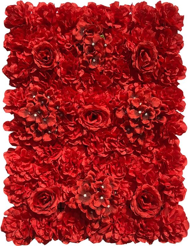 Photo 1 of  Artificial Flower Wall Panel 6 Pcs Red Silk 25" X 17"