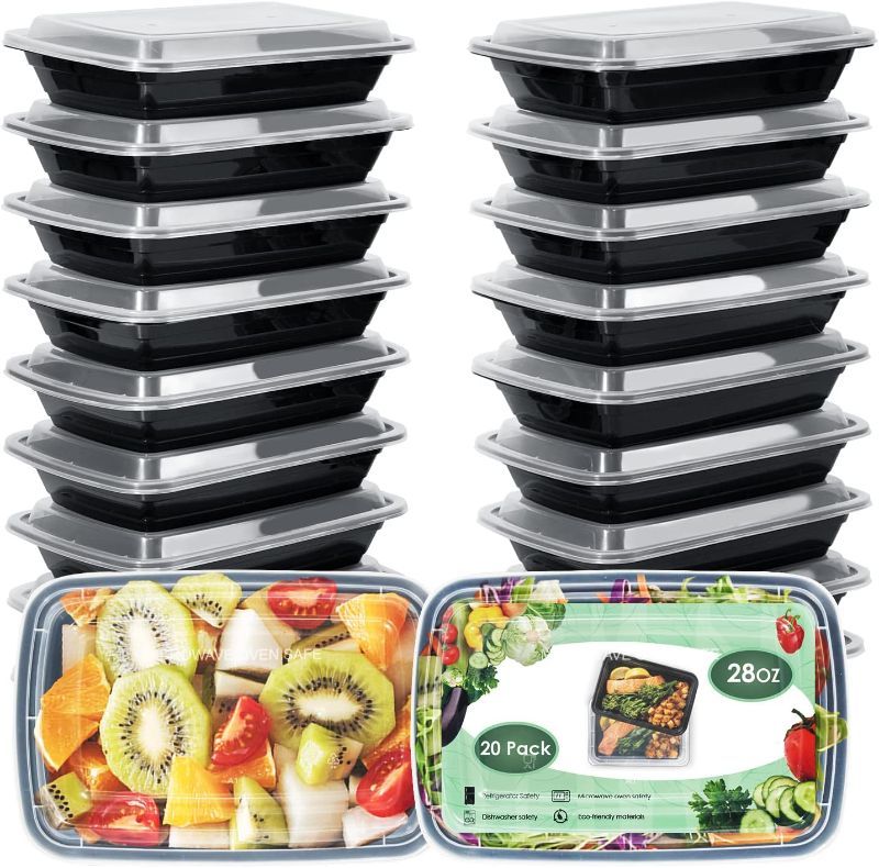 Photo 1 of 28 oz Meal Prep Container Reusable - Plastic-Food-Storage-Containers-with-Lids, Disposable To Go Containers, Portion Control - Microwave, Dishwasher, Freezer Safe (1 Compartment)