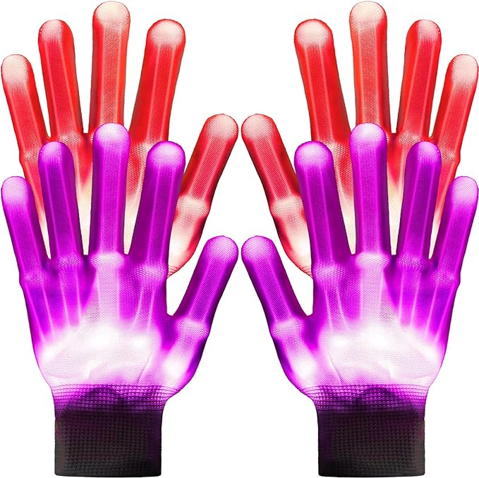 Photo 1 of 2 Pairs LED Finger Light Gloves Teen LED Gloves Light Gloves for 12-18 Year Old Boys Girls Fingertip Flashing Halloween Party
