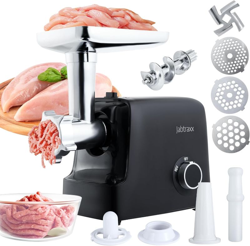 Photo 1 of Jabtraxx Electric Meat Grinder Stainless Steel Sausage Stuffer Maker with 2 Blades & 3 Plates,2000W Max,3 Sausage Stuffer Tubes & Kubbe Kit,Heavy Duty Meat Grinder Easy to Use,for Home Kitchen Use
