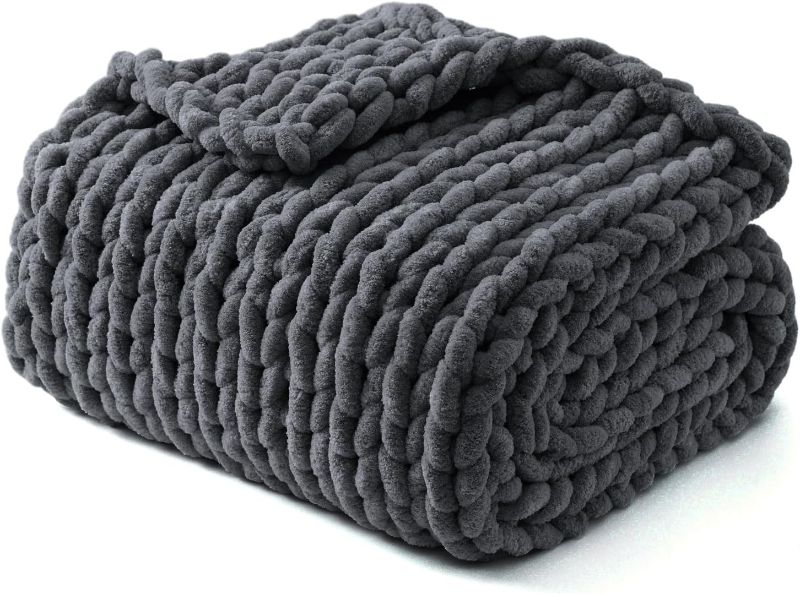 Photo 1 of  Chunky Throw Blanket, Medium-Weight, Hand Knitted with Chenille Yarn, Skin Friendly, Ventilated and Breathable, Machine Washable, Home Décor Piece for Couch, Sofa and Bed