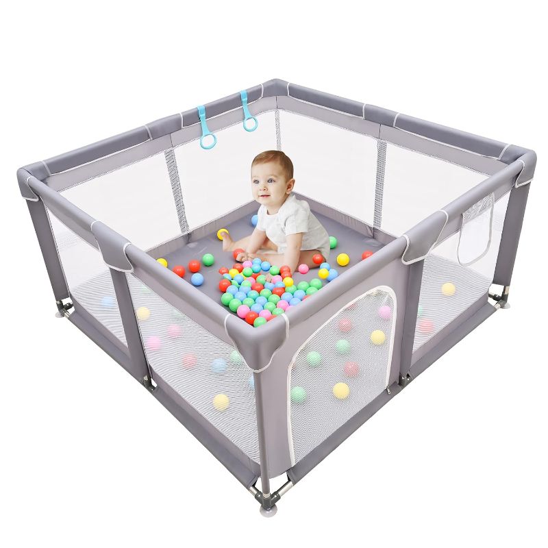 Photo 1 of Baby Playpen, Baby Playpen for Toddler, Baby Playard, Playpen for Babies with Gate, Indoor & Outdoor Playard for Kids Activity Center?Sturdy Safety Play Yard with Soft Breathable Mesh (Grey)
