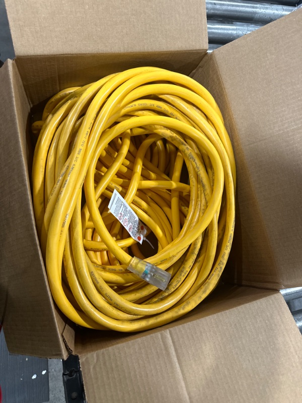 Photo 2 of 12/3 Outdoor Extension Cord, 12 Gauge 3 Prong Grounded Outlet, SJTW, 125V , 1875W, Water Resistant, Lighted Ends, Extra Durable, Highly Visible Yellow Jacket, UL Listed 2588SW002 Unkown Length