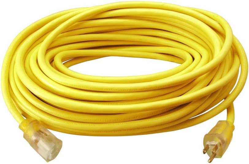 Photo 1 of 12/3 Outdoor Extension Cord, 12 Gauge 3 Prong Grounded Outlet, SJTW, 125V , 1875W, Water Resistant, Lighted Ends, Extra Durable, Highly Visible Yellow Jacket, UL Listed 2588SW002 Unkown Length