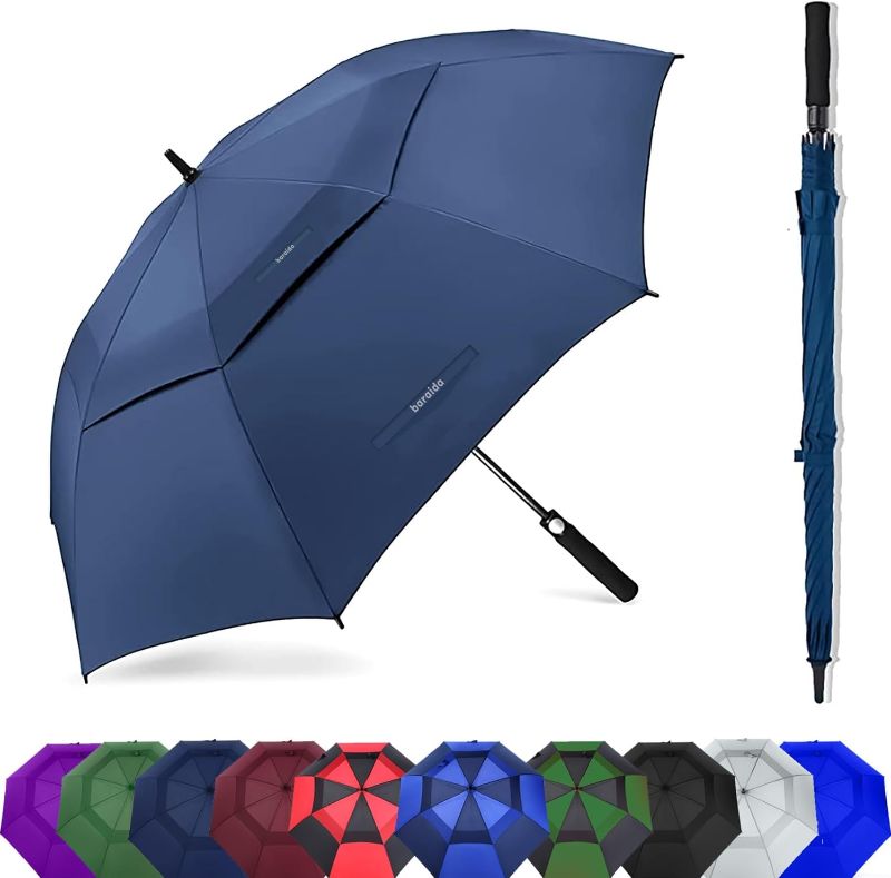 Photo 1 of Baraida Golf Umbrella Large 62/68/72 Inch, Extra Large Oversize Double Canopy Vented Windproof Waterproof Umbrella, Automatic Open Golf Umbrella for Men and Women and Family.?62 inch,Navy Blue
