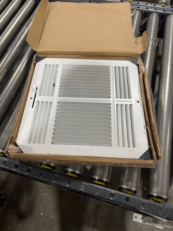 Photo 2 of 12"w X 12"h 3-Way AIR SUPPLY GRILLE - VENT COVER & DIFFUSER - Flat Stamped Face - White [Outer Dimensions: 13.75"w X 13.75"h] Flat Stamped Steel 3 Way