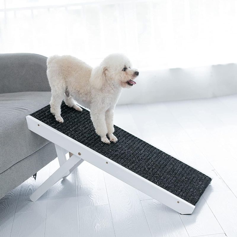 Photo 1 of 19" Tall Adjustable Pet Ramp - Wooden Folding Portable Dog & Cat Ramp Perfect for Bed and Car - Non Slip Carpet Surface 4 Levels Height Adjustable Ramp Up to 90 Pounds - Small Dog Use Only