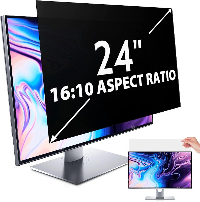 Photo 1 of Privacy Screen for Computer Monitor 24 Inch 16:10 Aspect Ratio, Anti Blue Light Glare Removable 24 in Privacy Screen Filter Protective Film, HD 24 Inch Privacy Screen Protector for Monitor