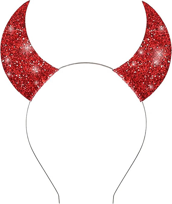 Photo 1 of Devil Horns Headband Red Devil Horns Halloween Headband Glitter Devil Ears Fancy Cosplay Headband Costume Accessories