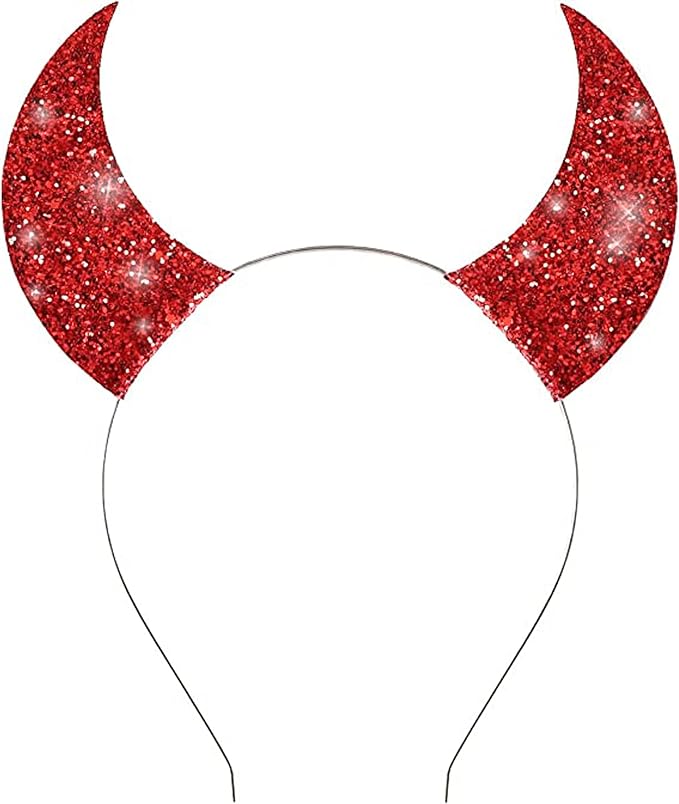 Photo 1 of Devil Horns Headband Red Devil Horns Halloween Headband Glitter Devil Ears Fancy Cosplay Headband Costume