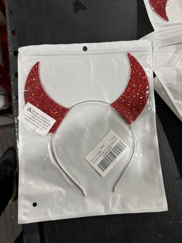 Photo 2 of Devil Horns Headband Red Devil Horns Halloween Headband Glitter Devil Ears Fancy Cosplay Headband Costume
