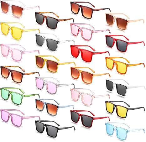 Photo 1 of Xuhal 24 Pcs Retro Rectangle Sunglasses Women Wide Frame Sunglasses Flat Top Square Sunglasses UV400 Protection Sun Glasses Vintage Square Eyewear for Girl Men Costume Outdoor Party Driving, 24 Colors 