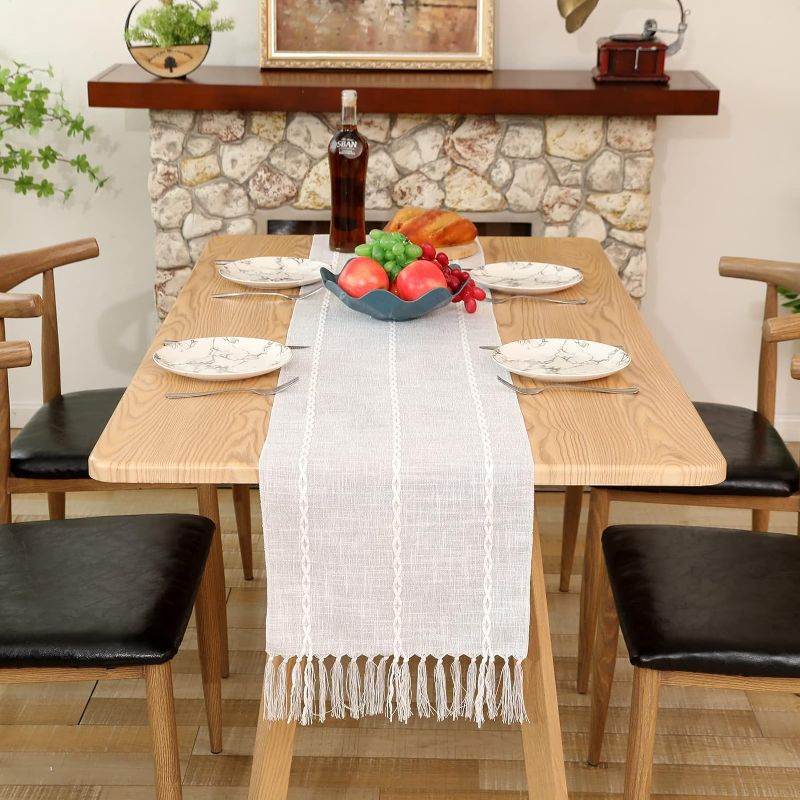 Photo 1 of 
FLPYARD Braided Farmhouse Table Runner Vintage Woven Table Runner Cotton Linen Table Decorations with Tassel for Dining Party Holiday 13 x 72 Inches