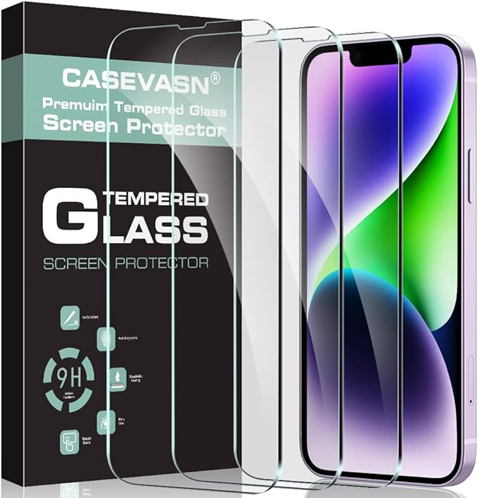 Photo 1 of CASEVASN [3 Pack] Screen Protector for iPhone 14, iPhone 13 Screen Protector Tempered Glass, [9H Hardness] HD Clear Saver Anti-Scratch [Bubble Free] [Case Friendly] for iPhone 6.1 inch 3P glass-Clear