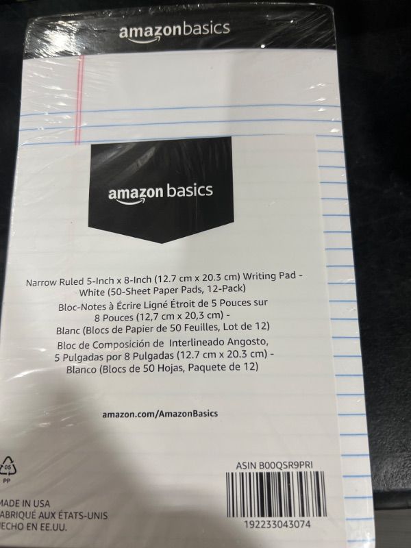 Photo 1 of Amazon Basics Narrow Ruled Lined Writing Note Pad, 5 inch x 8 inch, White, 12 Count (12 Pack of 50 pages) White 5-Inch by 8-Inch