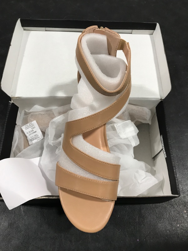 Photo 1 of mysoft Women's Low Wedge Sandals Open Toe Ankle Strap Gladiator Sandals Dress Shoes with Zipper 9.5 Brown-upgrade