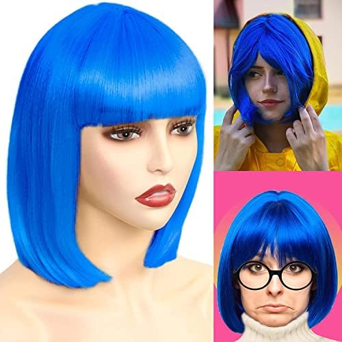 Photo 1 of Akkya Short Bob Wig with Bangs Black Blue Purple Red Green Blonde Orange Brown Yellow Hair Hot Colorful Colored Bob Cut Costume Halloween Wigs for Women Kids