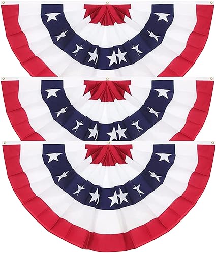 Photo 1 of 3 x 6 Ft American Pleated Fan Flag, USA Patriotic Half Fan Bunting Flag, Decoration Flags(set of 3)