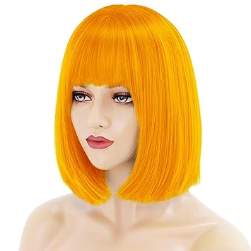 Photo 1 of Akkya Yellow Short Bob Wig with Bangs Hot Colorful Colored Bob Cut Costume Halloween Wigs for Women Kids 