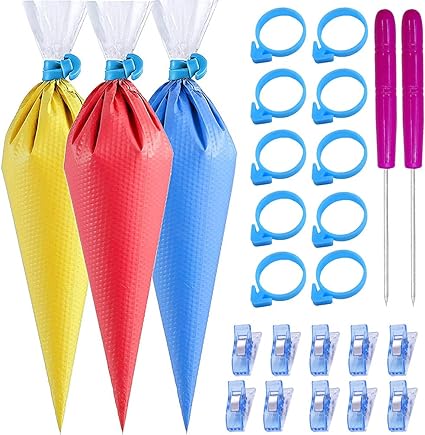 Photo 1 of 122Pieces Tipless Piping Bags - 100pcs Disposable Piping Pastry Bag for Royal Icing/Cookies Decorating - 10 Pastry Bag Ties,10 Clips &2 Scriber Needle - Best Cookie/Cake Decorating Tools (14 inch) 