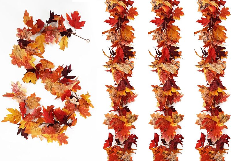 Photo 1 of 4 Pack Fall Garland Decor, Thanksgiving Decorations Fall Decorations for Home, 5.8Ft Fall Leaves Garland Decor Artificial Autumn Hanging Vine Garland for Fall Porch Home Door Thanksgiving Table Decor 