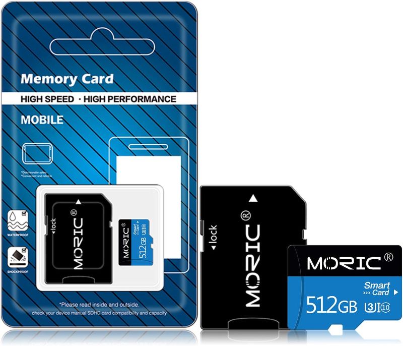 Photo 1 of 512GB Micro SD Card High Speed Waterproof UHS-I Memory Card for Action Camera,Smartphone,Tablet,Security Camera with SD Adapter 