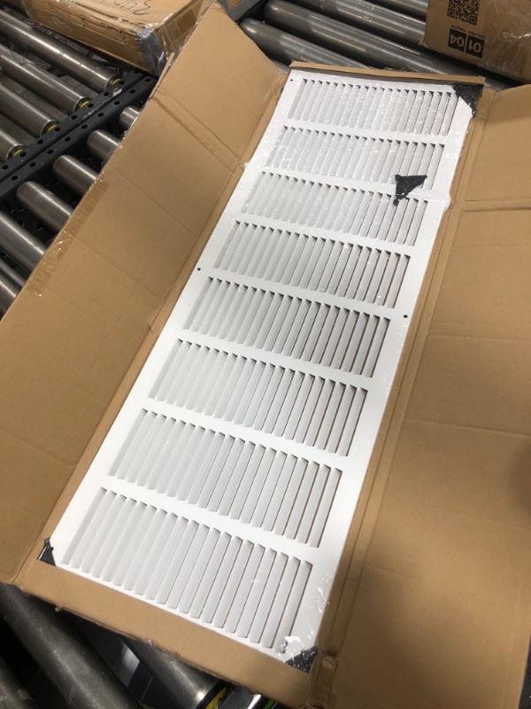 Photo 2 of 32"W x 10"H [Duct Opening Measurements] Steel Return Air Grille (HD Series) Vent Cover Grill for Sidewall and Ceiling, White | Outer Dimensions: 33.75"W X 11.75"H for 32x10 Duct Opening Duct Opening Size: 32"x10"