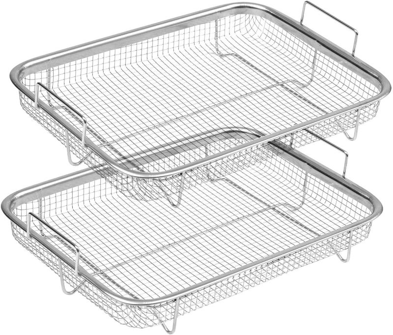 Photo 1 of 2Pcs Ponliumer Stainless Steel Air Fryer Basket For Oven,Dishwasher safe, Easy to Clean,Air fryer/oven tray suitable for mesh basket for baking/defrosting/frying/food
