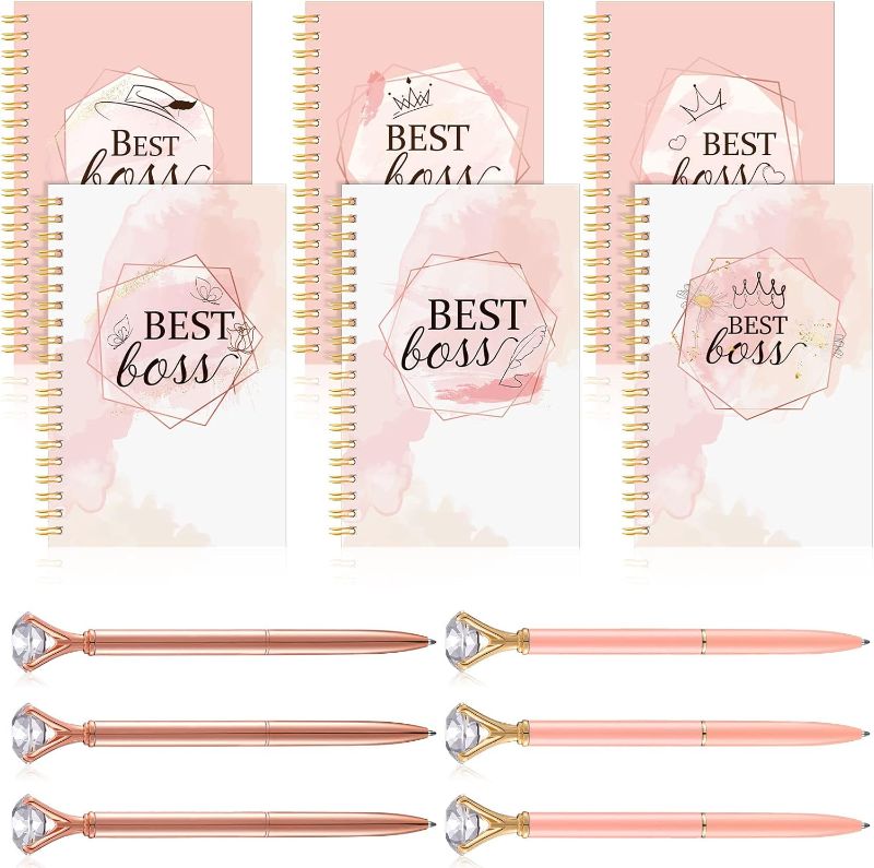 Photo 1 of 12 Pcs Teacher Appreciation Gift Set Teacher Spiral Journal Notebook with Diamond Pen Inspirational Notebooks Bulk for Women Teachers Office Gift Supplies 